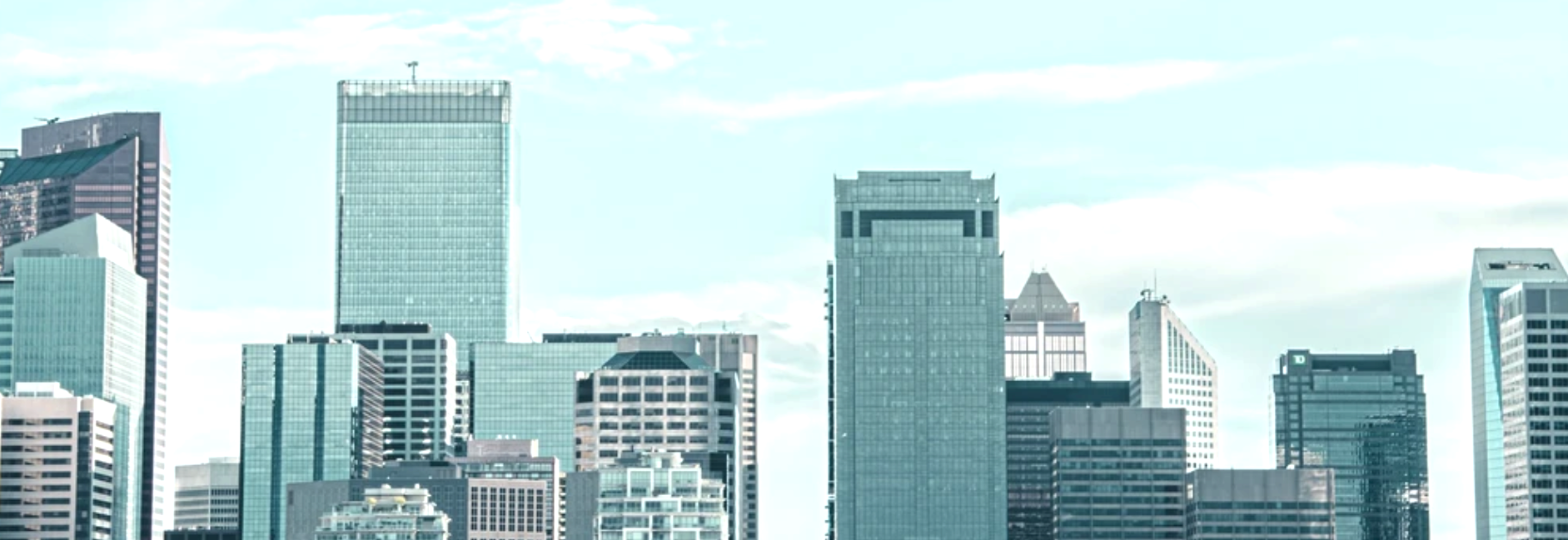 Pale blue-toned Canadian downtown skyline